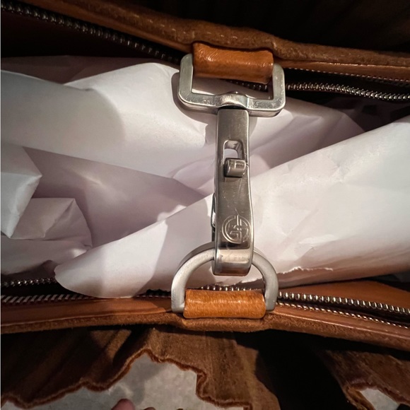 Vintage Giorgio Armani Tan Pleated Lamb Leather Shoulder Bag Satchel - Picture 4 of 15